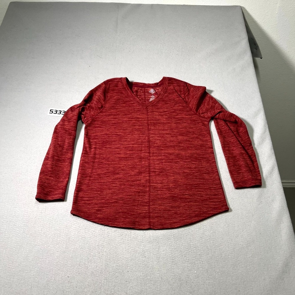 St. John's Bay Shirt Womens M Red‎ Space Dye Fleece Classic V Neck Long Sleeve
